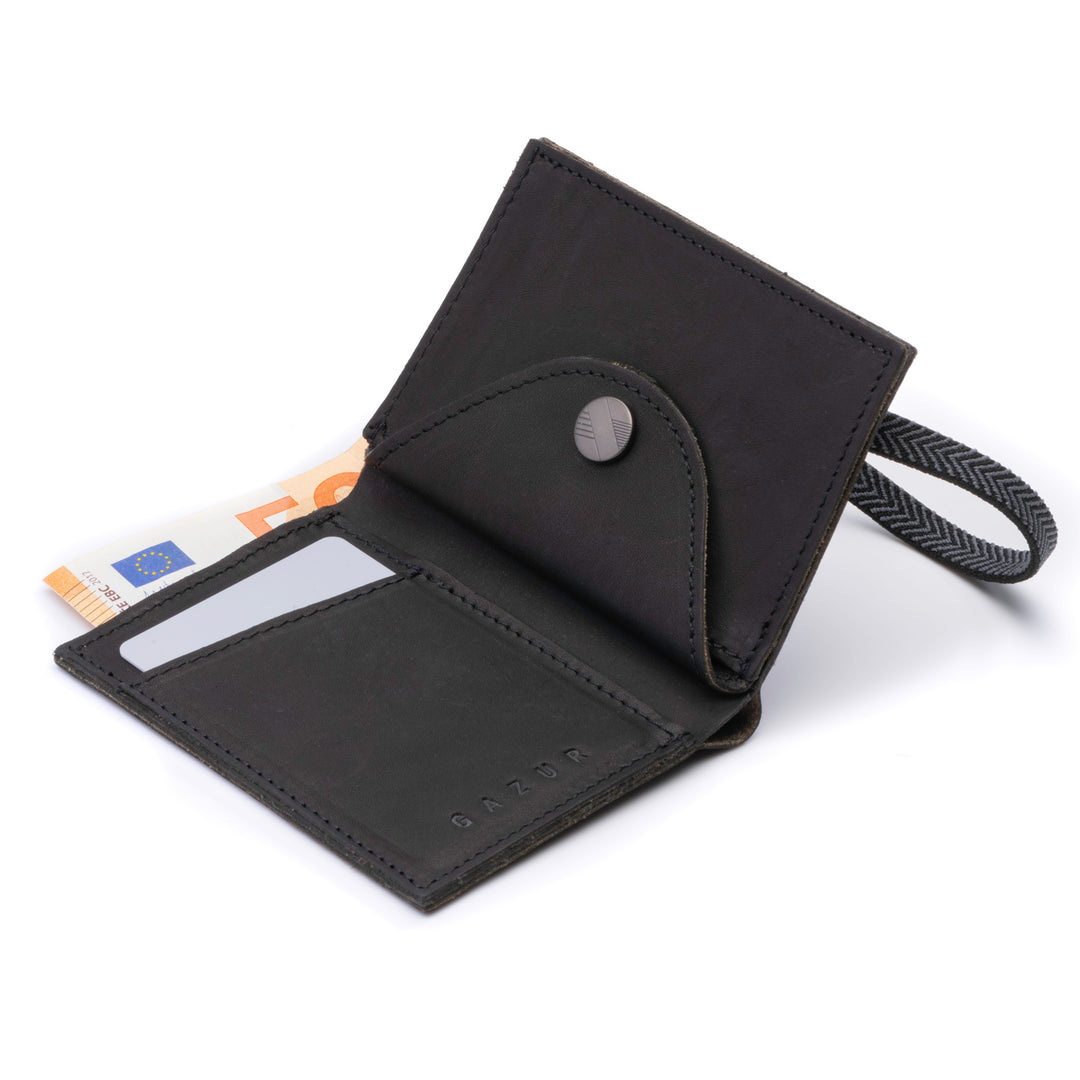 The Original | Black leather wallet | Striped elastic strap