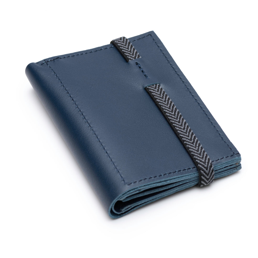 The Original | Blue leather wallet | Striped elastic strap
