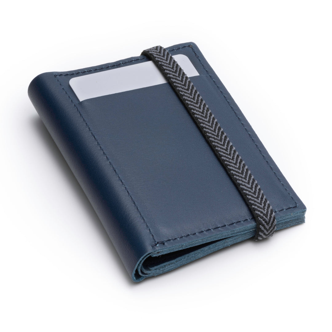 The Original | Blue leather wallet | Striped elastic strap