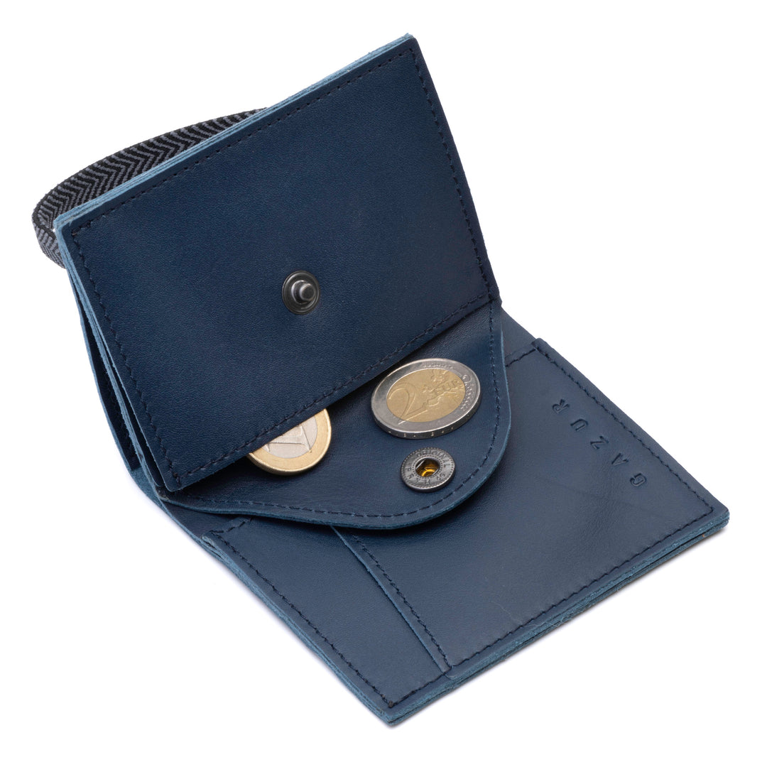 The Original | Blue leather wallet | Striped elastic strap