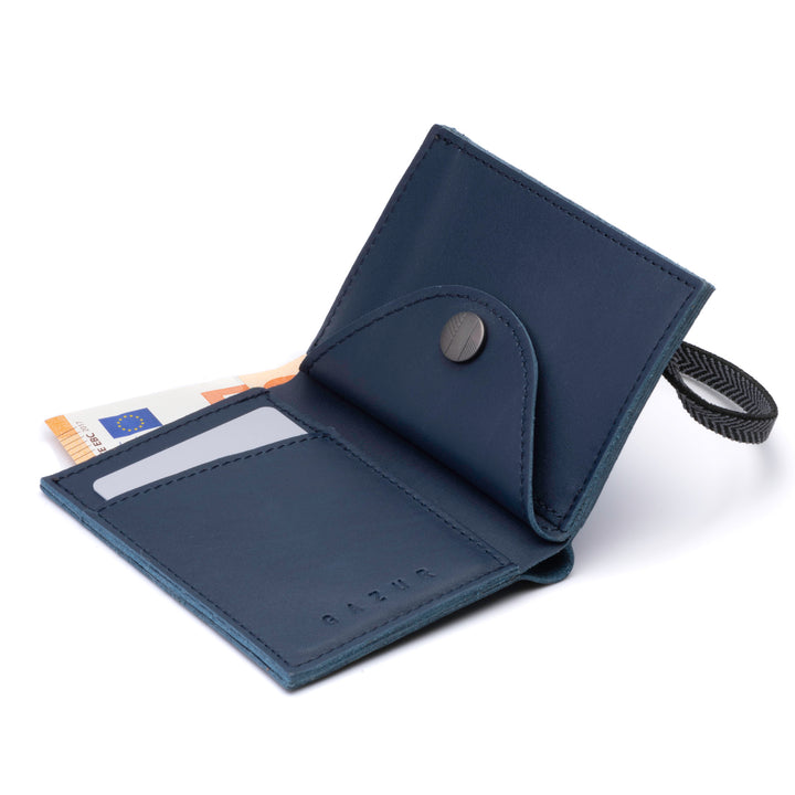 The Original | Blue leather wallet | Striped elastic strap