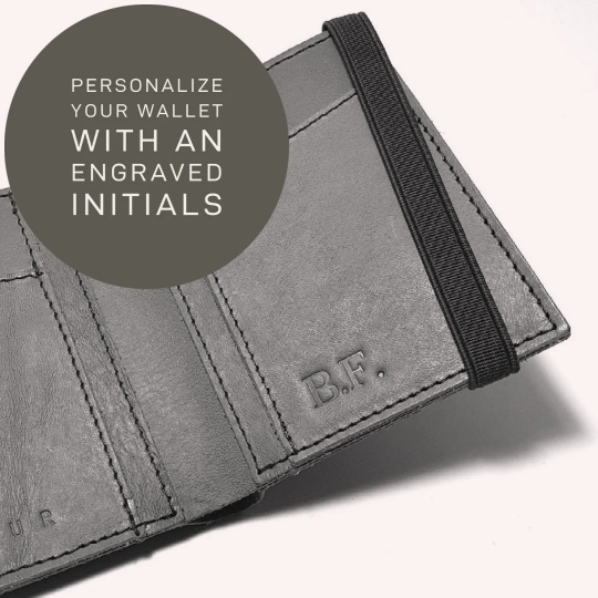 Zipper I Black leather wallet I Red elastic strap