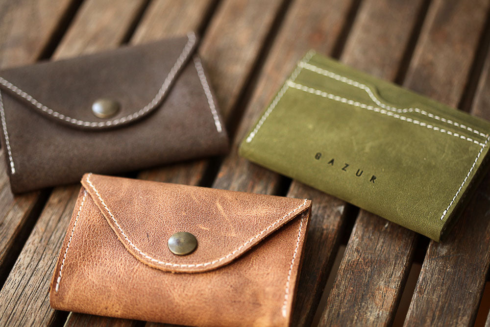 Cards & Coins | Brushed brown leather card holder / wallet
