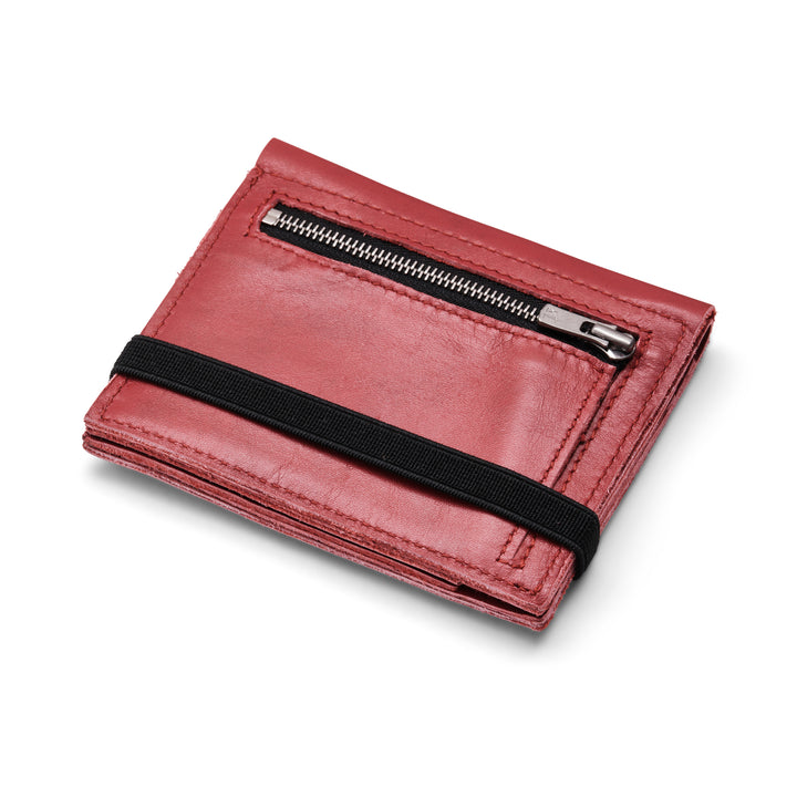 Zipper I Red leather wallet I Black elastic strap