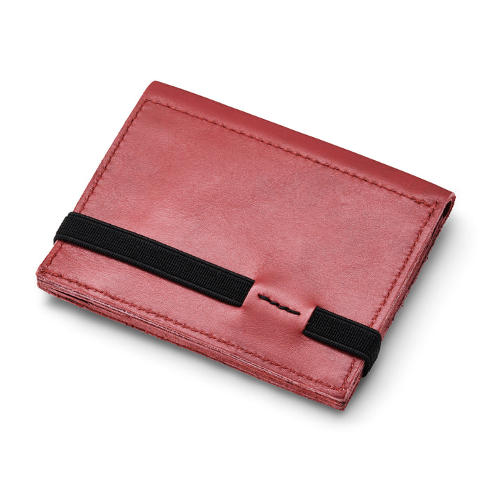 Zipper I Red leather wallet I Black elastic strap
