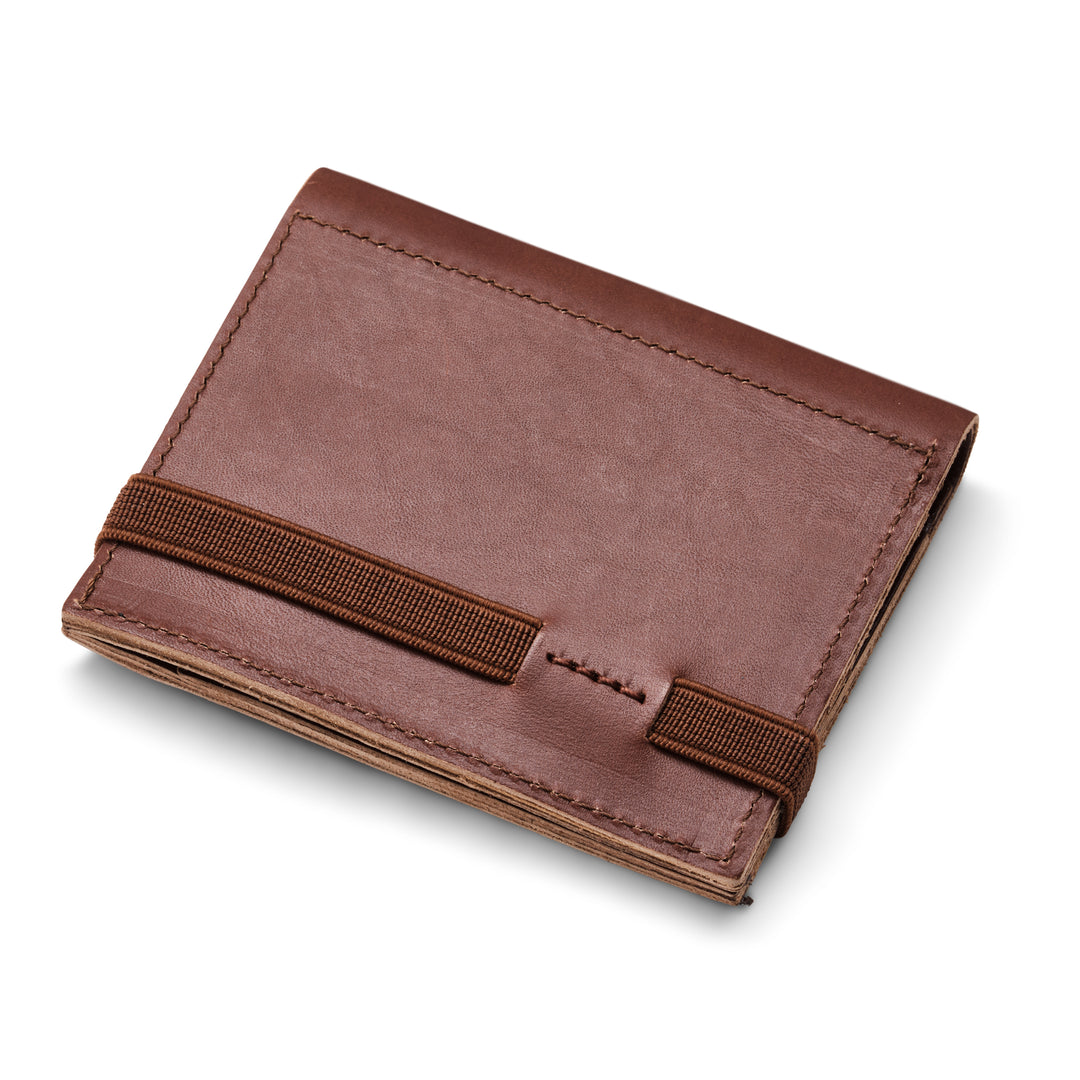 Zipper I Brown leather wallet I Brown elastic strap