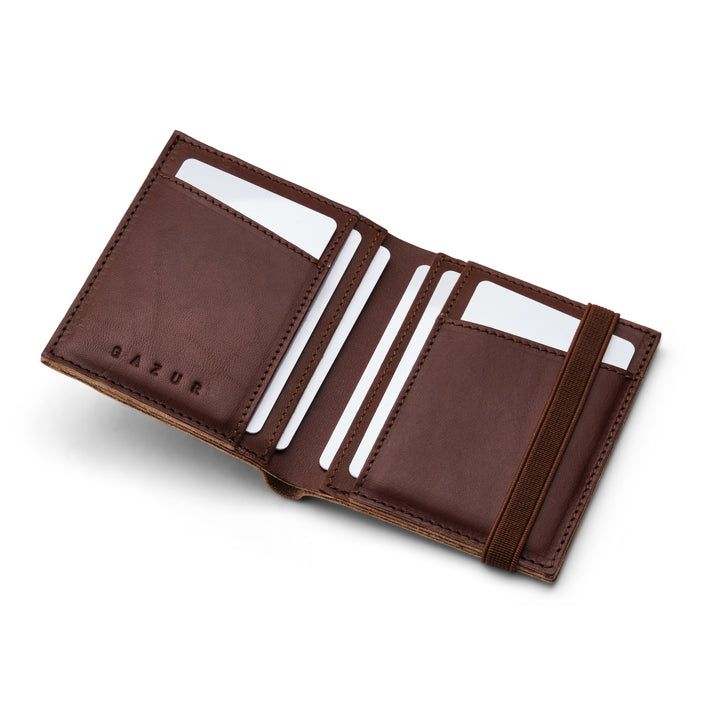 Zipper I Brown leather wallet I Brown elastic strap