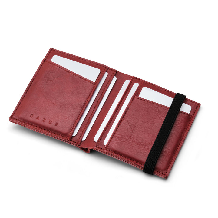 Zipper I Red leather wallet I Black elastic strap