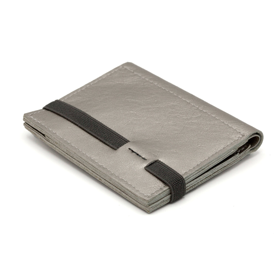 Zippers | Silver shiny leather wallet | Gray rubber band