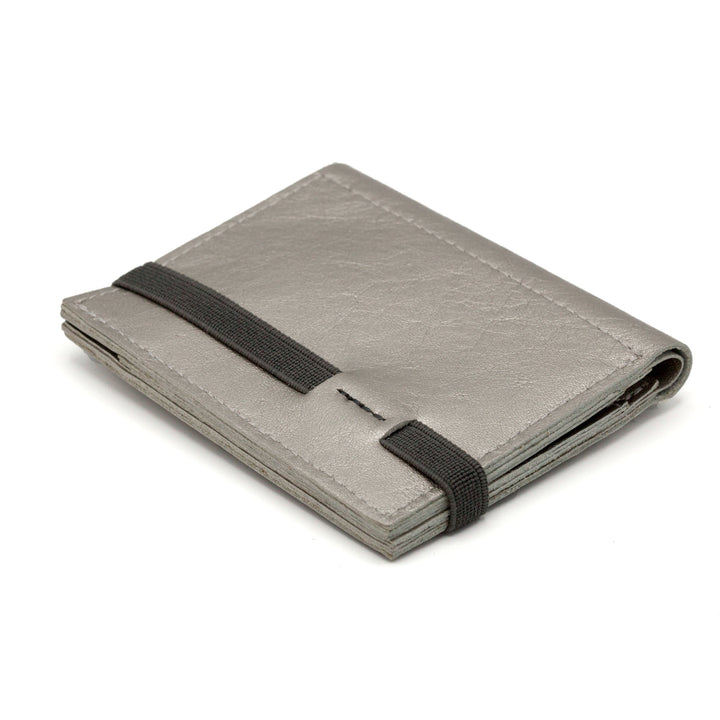 Zippers | Silver shiny leather wallet | Gray rubber band