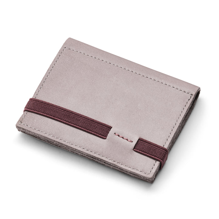 Zippers | Stone gray leather wallet | Purple rubber band