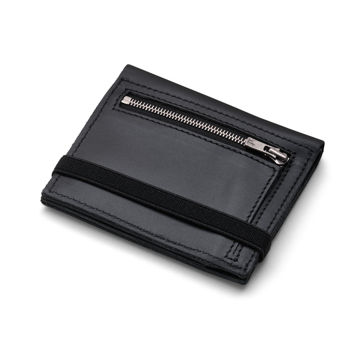 Zipper I Black leather wallet I Black rubber band