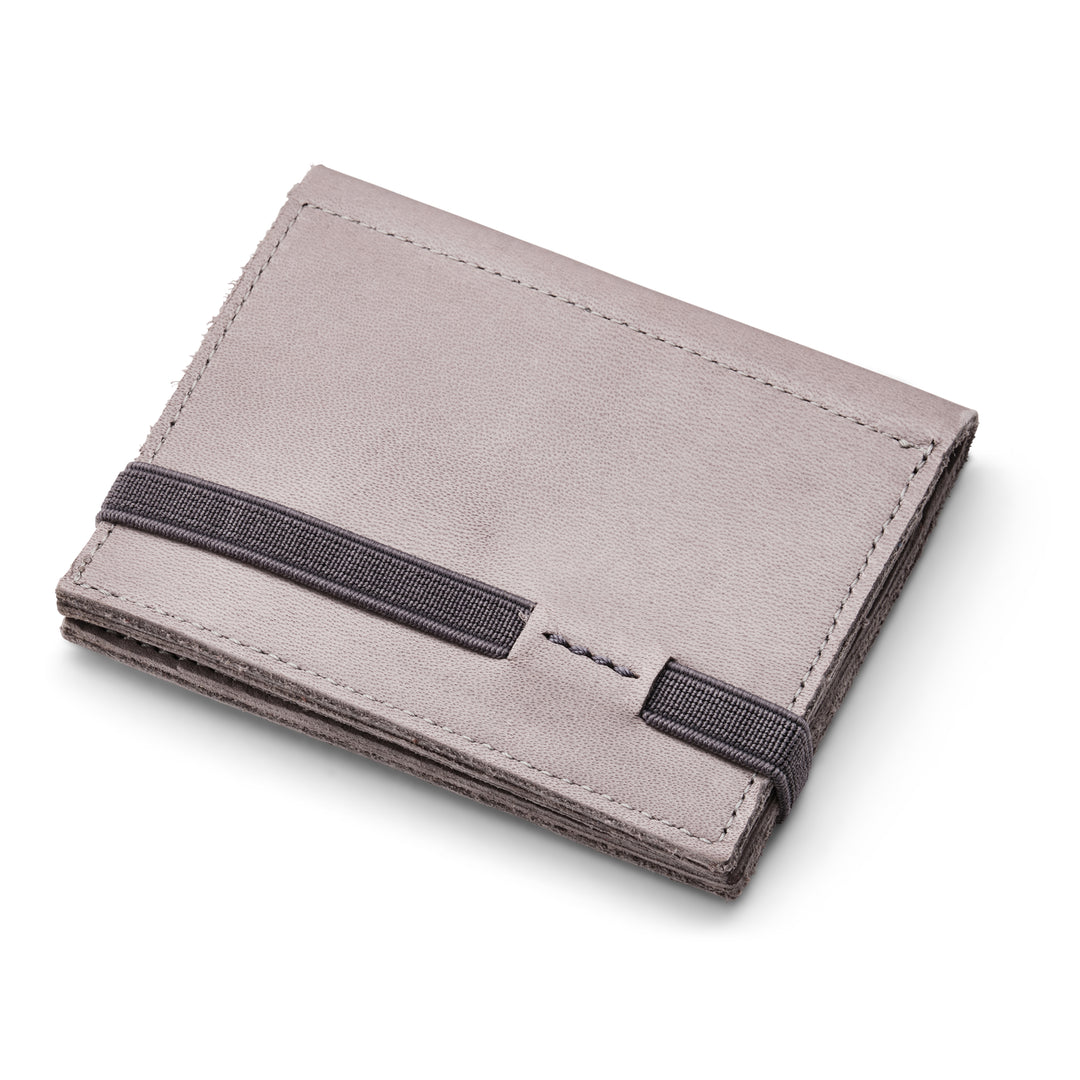 Zippers | Stone gray leather wallet | Gray rubber band