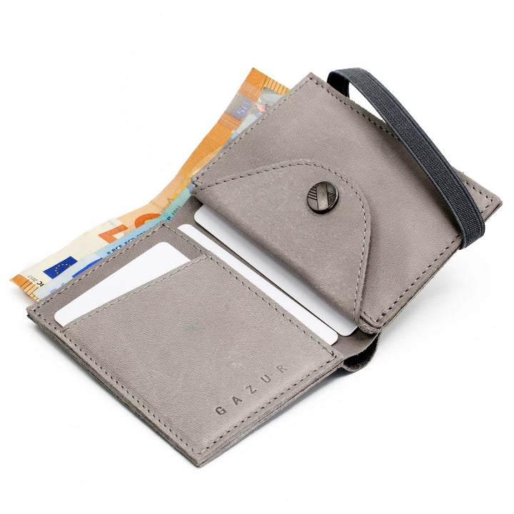 The Original | Stone gray leather wallet | gray rubber band